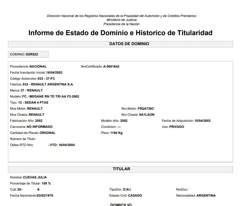 Ejemplo de informe de dominio